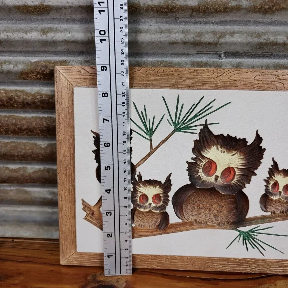 Vintage Owl Wall Plaque Plaster Chalk Ware by Modern Art Co ‘73; Vtg Home Decor